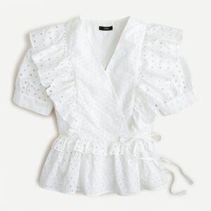 J. Crew Ruffle Wrap Top in Eyelet White NWT Womens Size M Medium